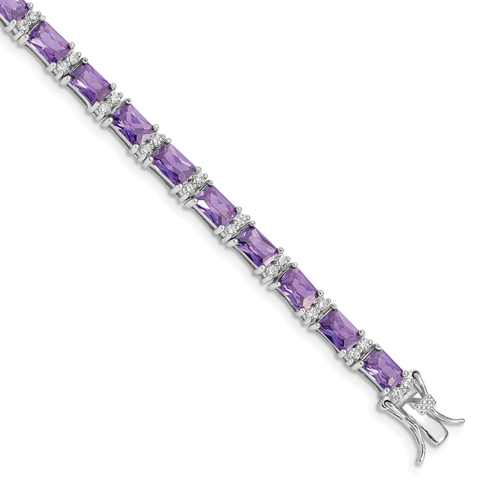 Sterling Silver Rhodium-plated Purple and Clear CZ Bracelet 7 inches