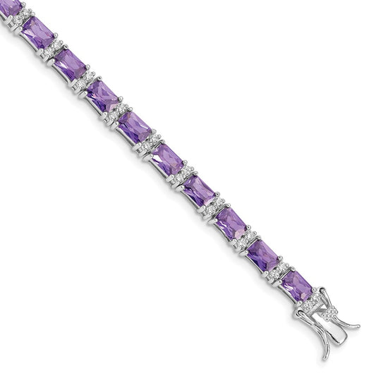 Sterling Silver Rhodium-plated Purple and Clear CZ Bracelet 7 inches
