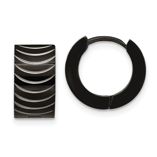 Stainless Steel Polished Black IP-plated 7mm Hinged Hoop Earrings