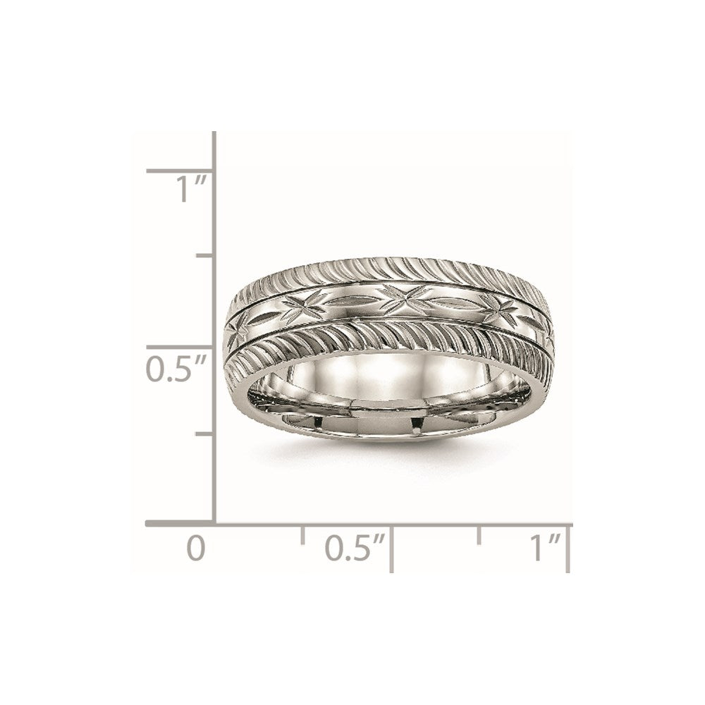 Stainless Steel Polished Diamond Cut 7mm Band Size - 13