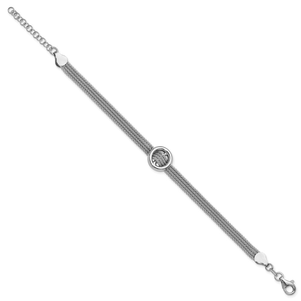 Sterling Silver RH-plat Circle Multi-strand w/1in ext. Bracelet 8  inches