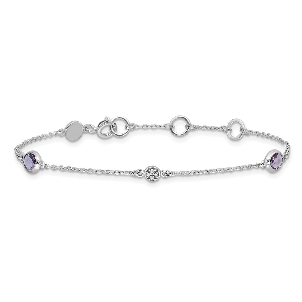 White Ice Sterling Silver Rhodium-plated 7.5 Inch Amethyst and Diamond  Bracelet with 1.25 Inch Extender 7.25 inches