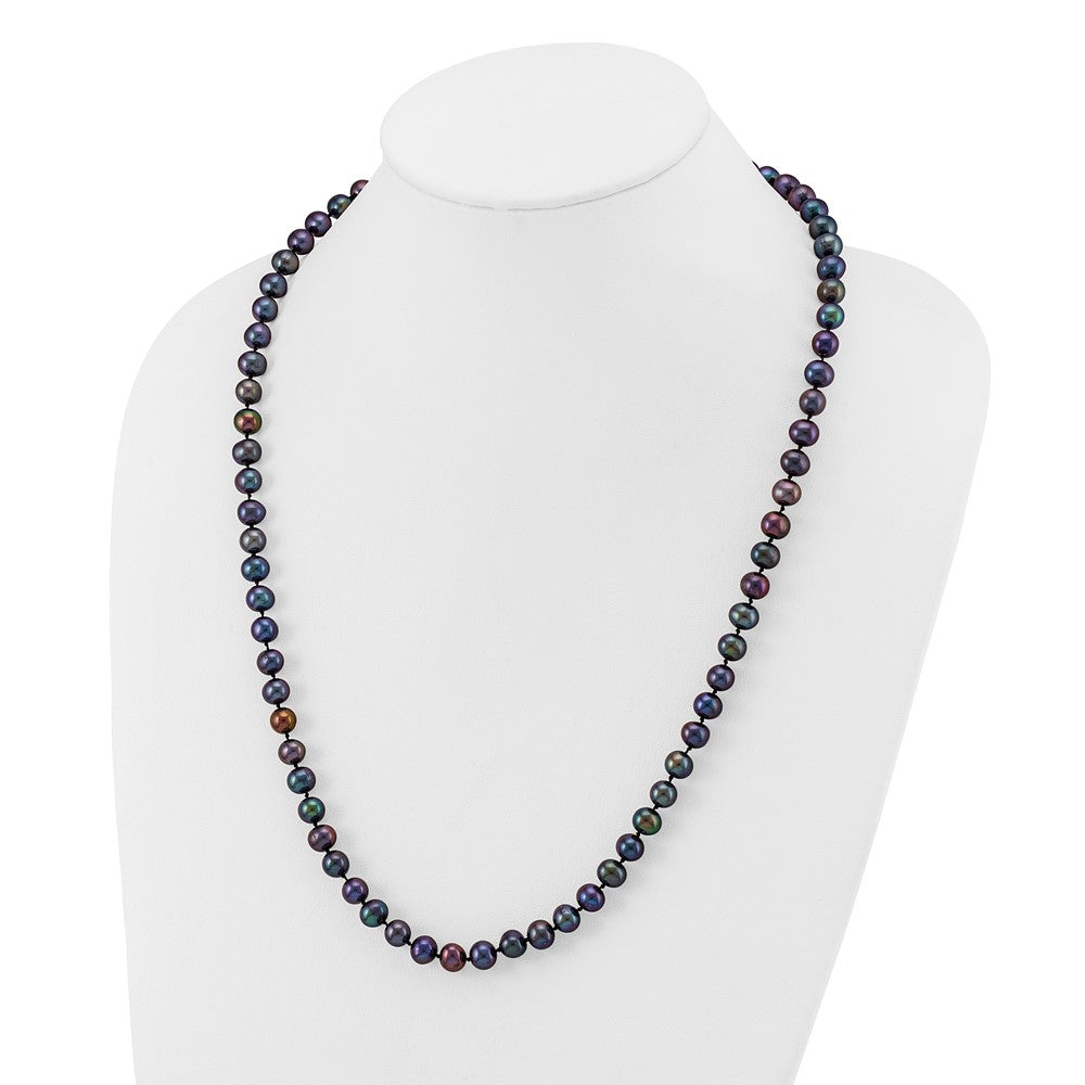 14k 7-8mm Black Near-Round Freshwater Cultured Pearl 24 inch Necklace