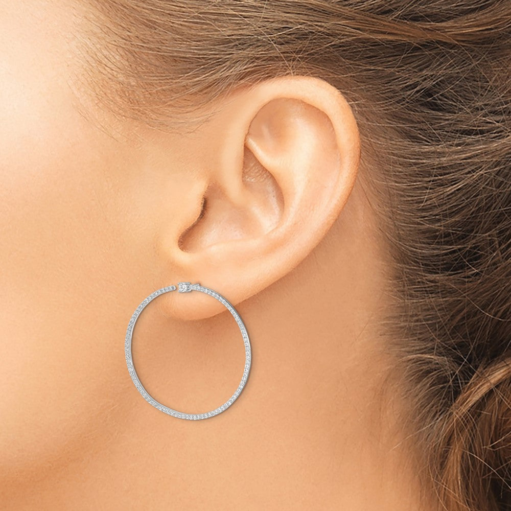 Cheryl M Sterling Silver Rhodium-plated Brilliant-cut CZ Post Hoop Earrings
