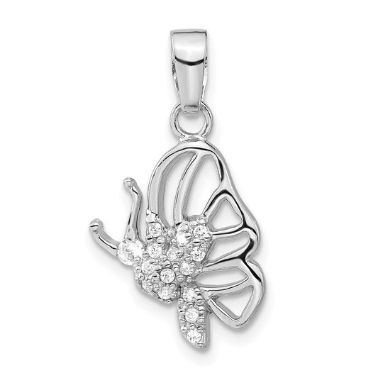 Sterling Silver Rhodium-plated CZ Butterfly Pendant