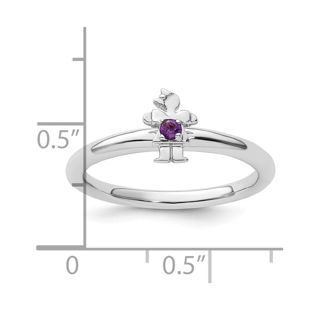 Sterling Silver Stackable Expressions Rhodium Amethyst Girl Ring