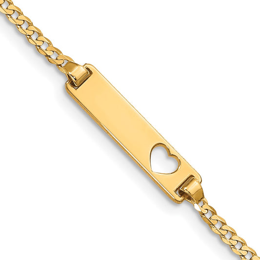 14k Cut-out Heart Curb Link ID Bracelet 6  inches
