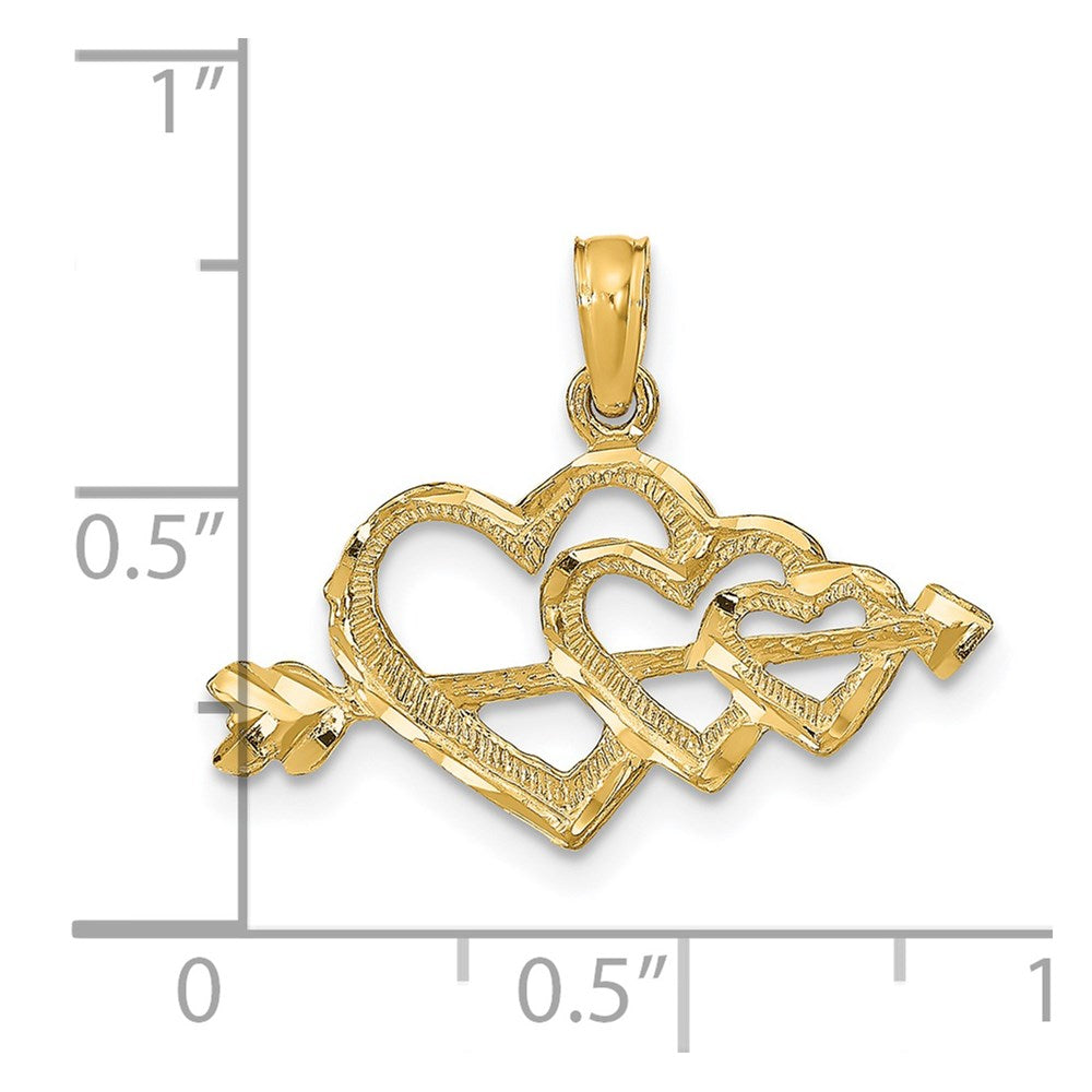 14K Polished Hearts and Arrow Pendant
