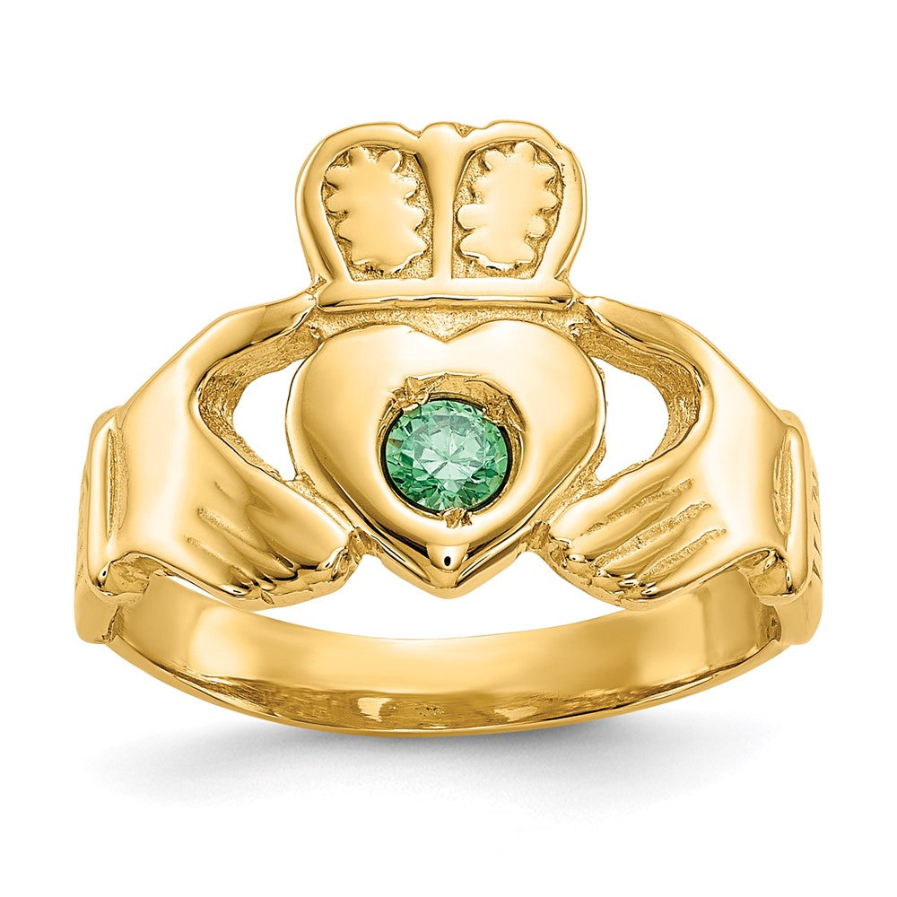 14k Imitation Green Stone Claddagh Ring Size 7