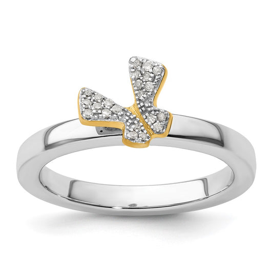 Sterling Silver Stackable Expressions Gold-plate Butterfly Diamond Ring Size -7
