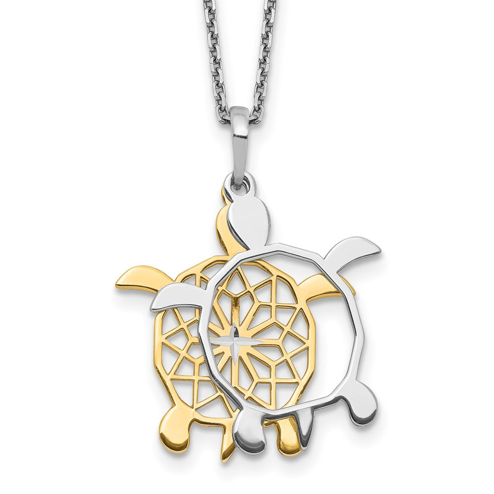 Sterling Silver Gold-tone Diamond-cut Turtle w/ 2in ext. Necklace 16 Inches