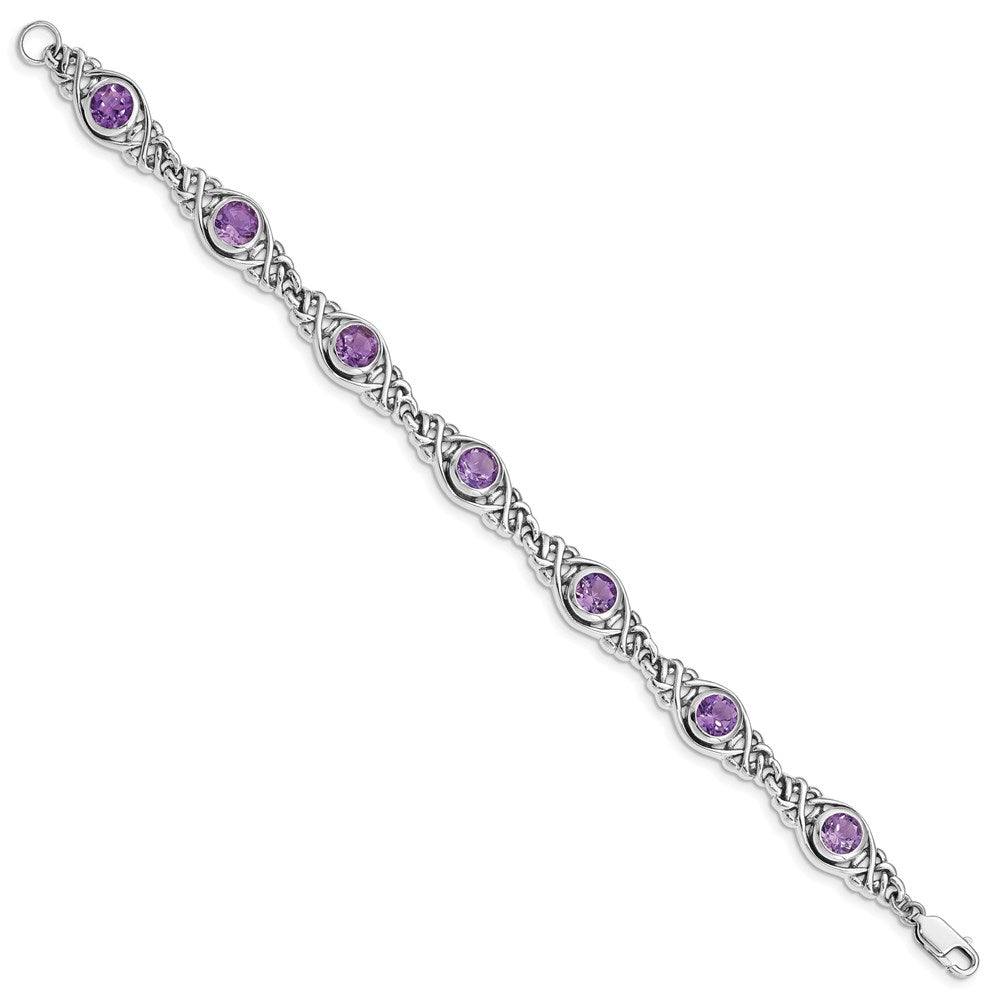 Sterling Silver Rhodium-plated Amethyst Bracelet 7.25 inches