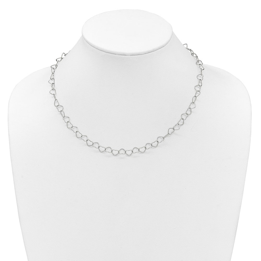 Sterling Silver 18inch Polished Fancy Heart Link Necklace 18 Inches