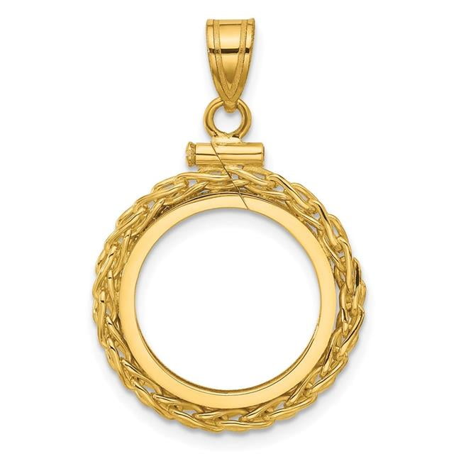 Finest Gold 16.5 x 1.35 mm Unisex 14K Yellow Gold Wideband Distinguished Coin Jewelry 14k Polished Wheat Chain Screw Top Coin Bezel Pendant
