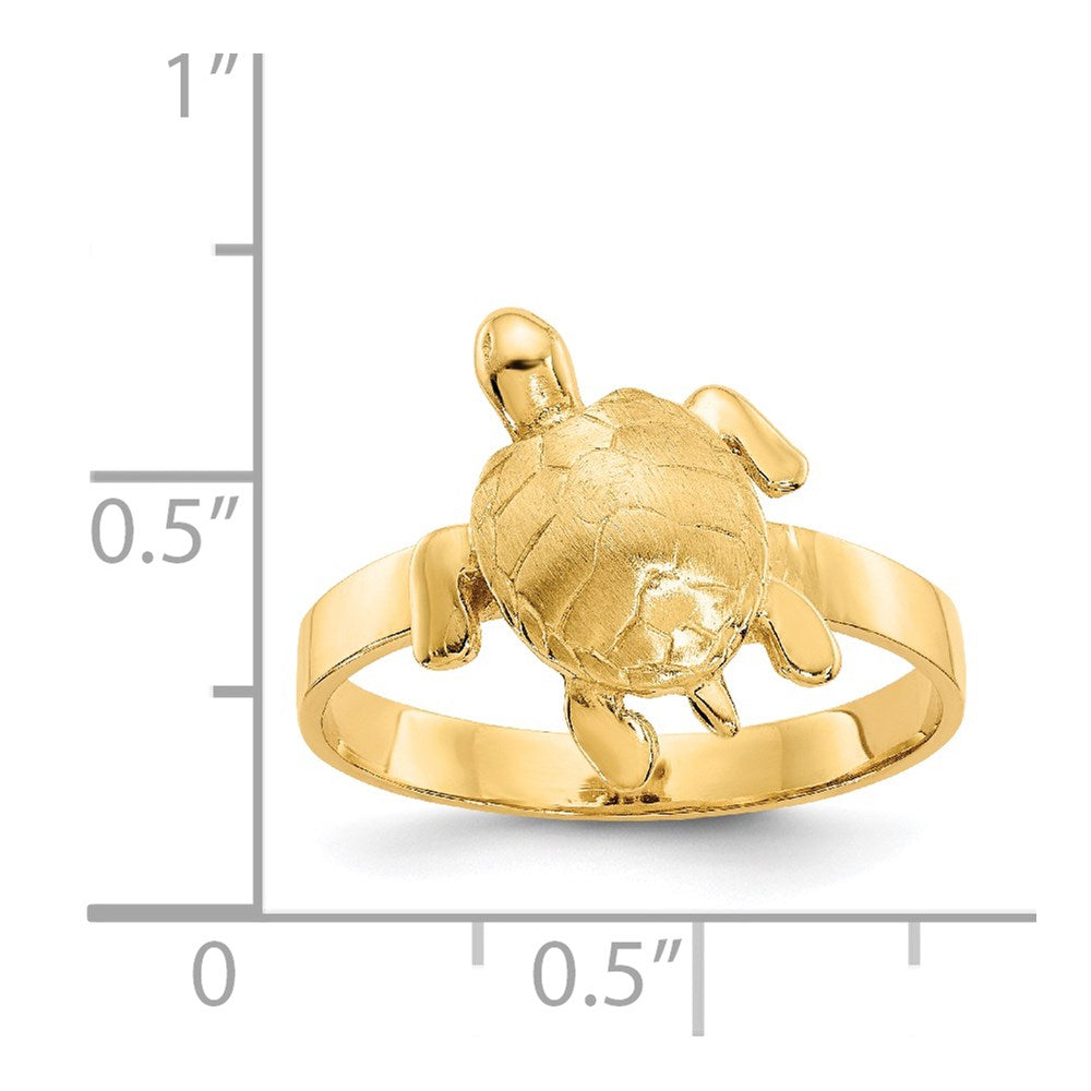 14K Gold Polished / Textured Sea Turtle Ring Size 7