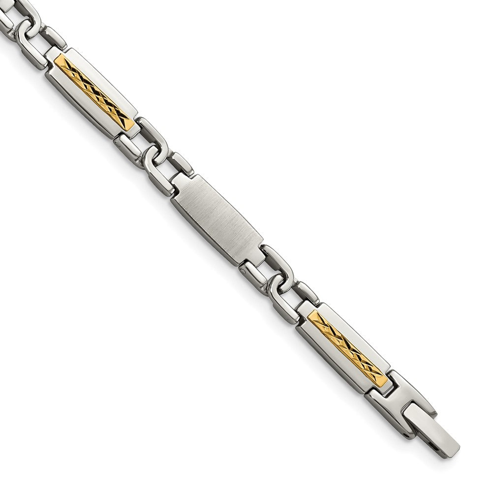 Stainless Steel with 14k Accent 8.75in Brushed & Polished Link Bracelet 8.75 inches