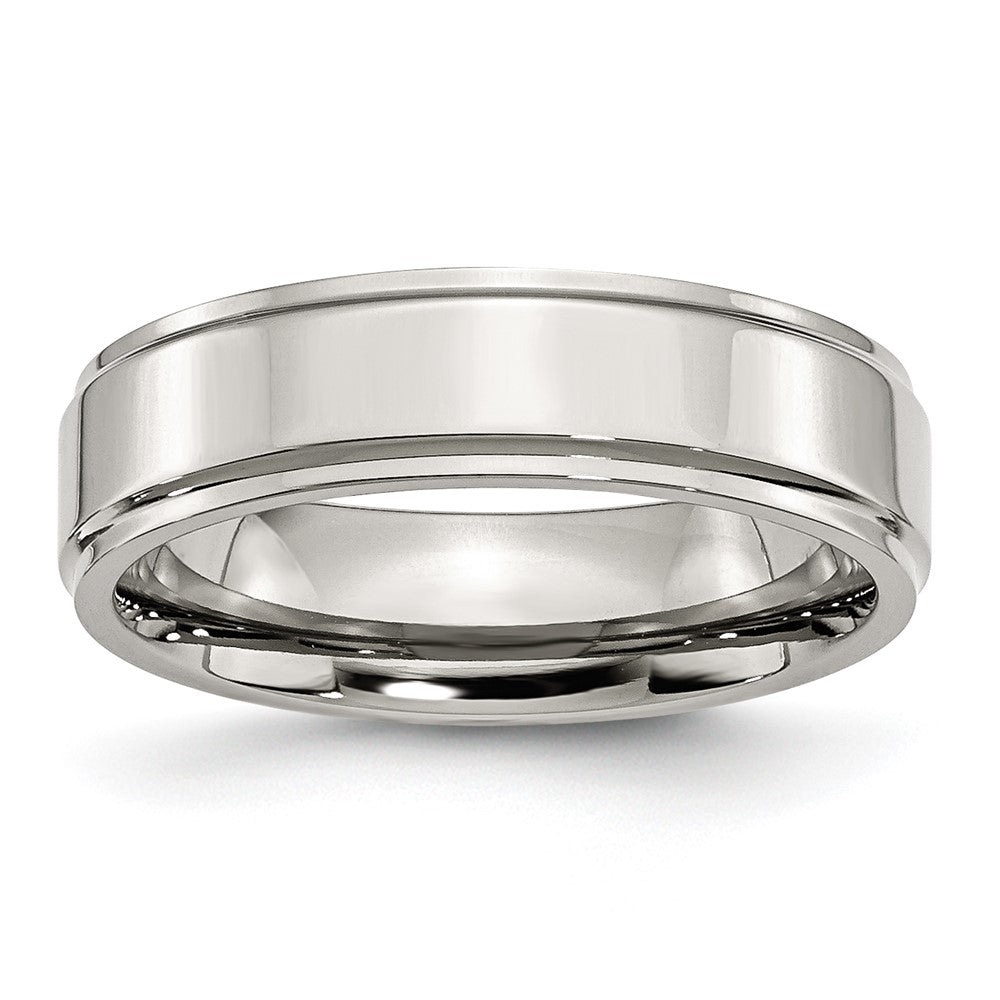 Stainless Steel Polished 6mm Ridged Edge Band Size - 6