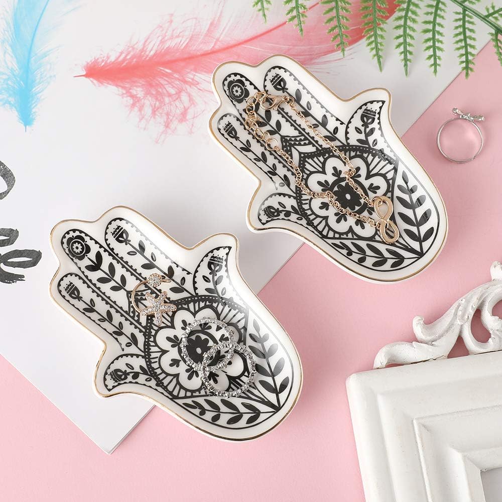 Hamsa Ceramic Trinket Plate and Decorative Jewelry Dish