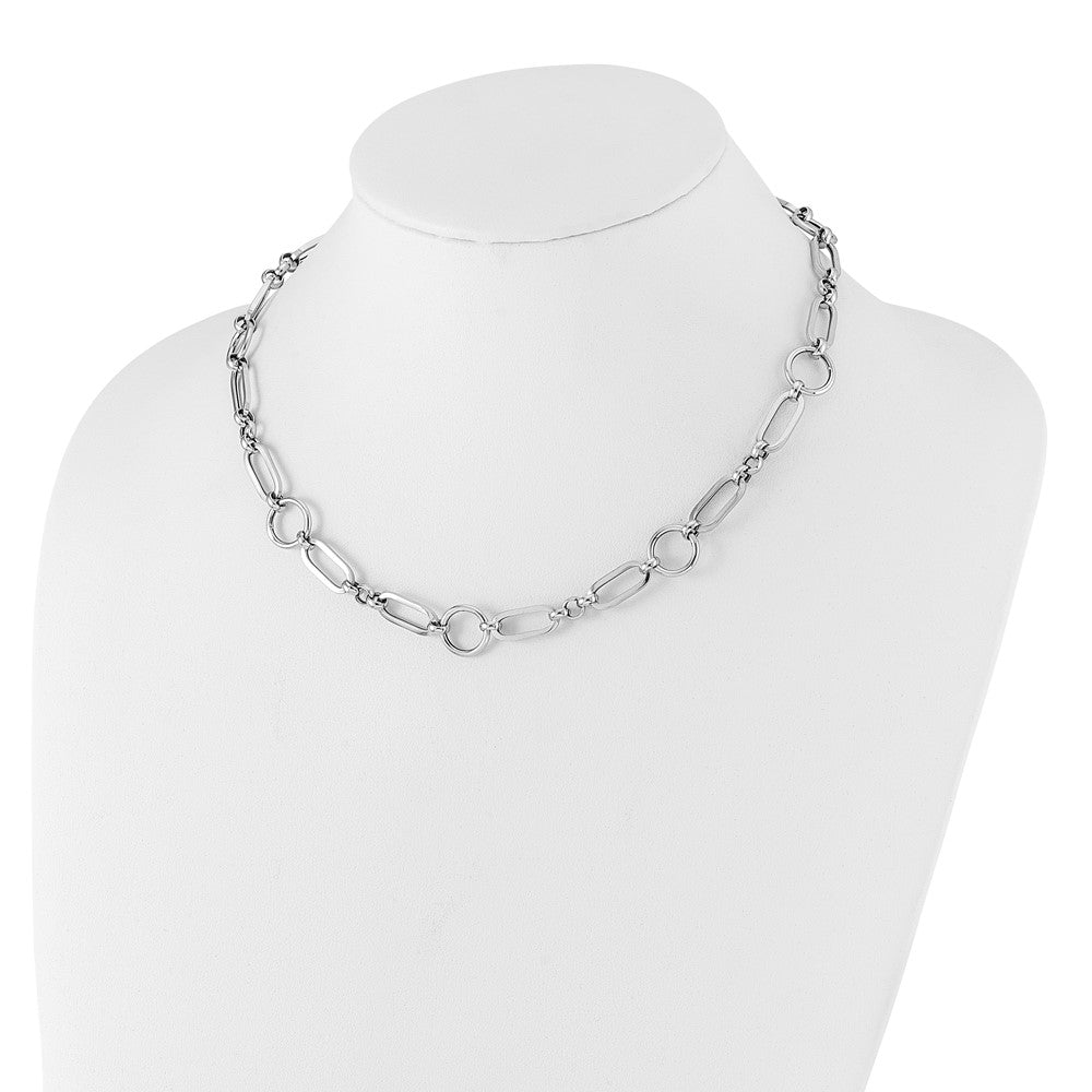 Sterling Silver RH-plated Polished Fancy Link w/ 2in ext. Necklace