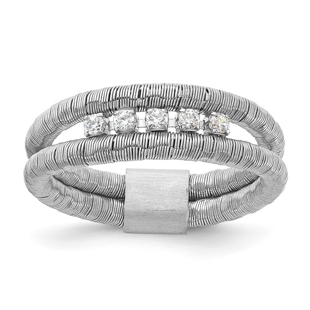 Sterling Silver Rhodium-plated CZ Wire Wrapped 2 Row Size 10 Ring