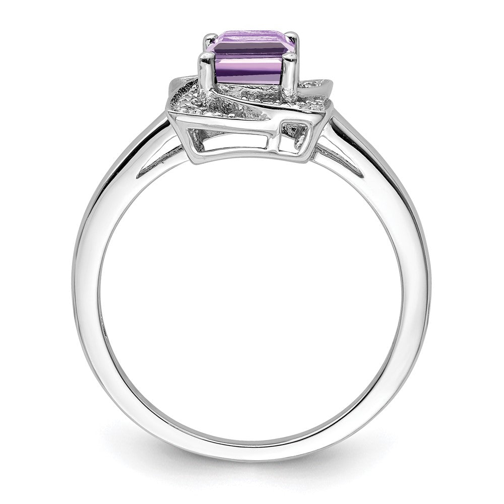 Sterling Silver Rhodium Diam. & Pink Quartz Ring