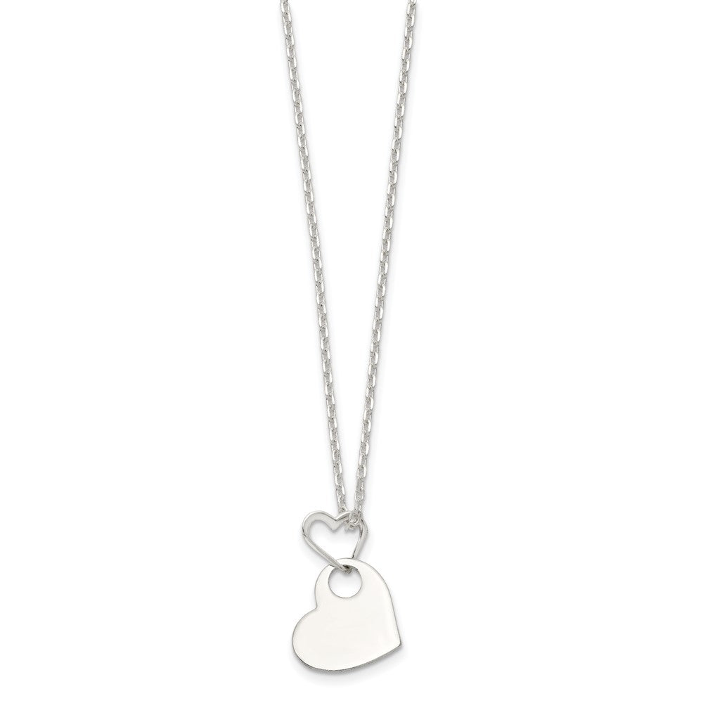 Sterling Silver Open Heart Holding A Heart Dangle 16 inch Necklace 16 Inches
