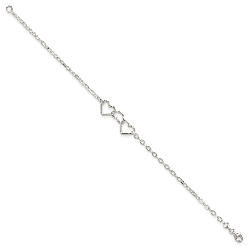 Sterling Silver 10inch Solid Polished Fancy Heart Link Anklet 10 inches