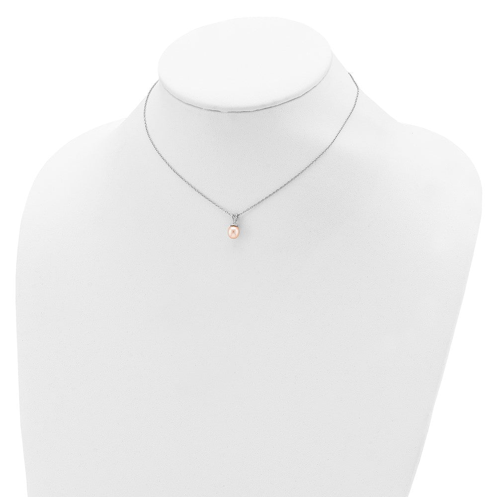 Sterling Silver Madi K Rhodium-plated 6-7mm Pink Rice Freshwater Cultured Pearl 14 inch Necklace 14 Inches