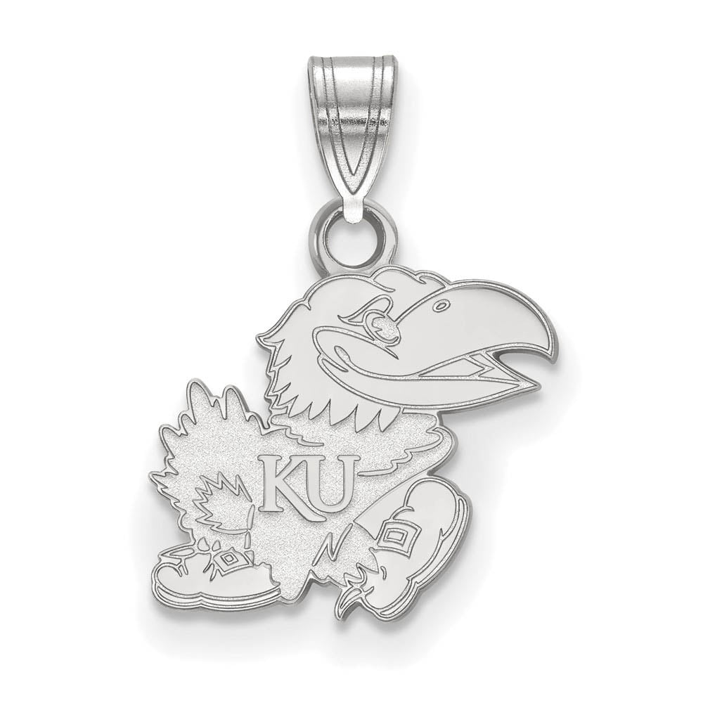 Sterling Silver Rhodium-plated LogoArt University of Kansas Jayhawk Small Pendant Q-SS066UKS