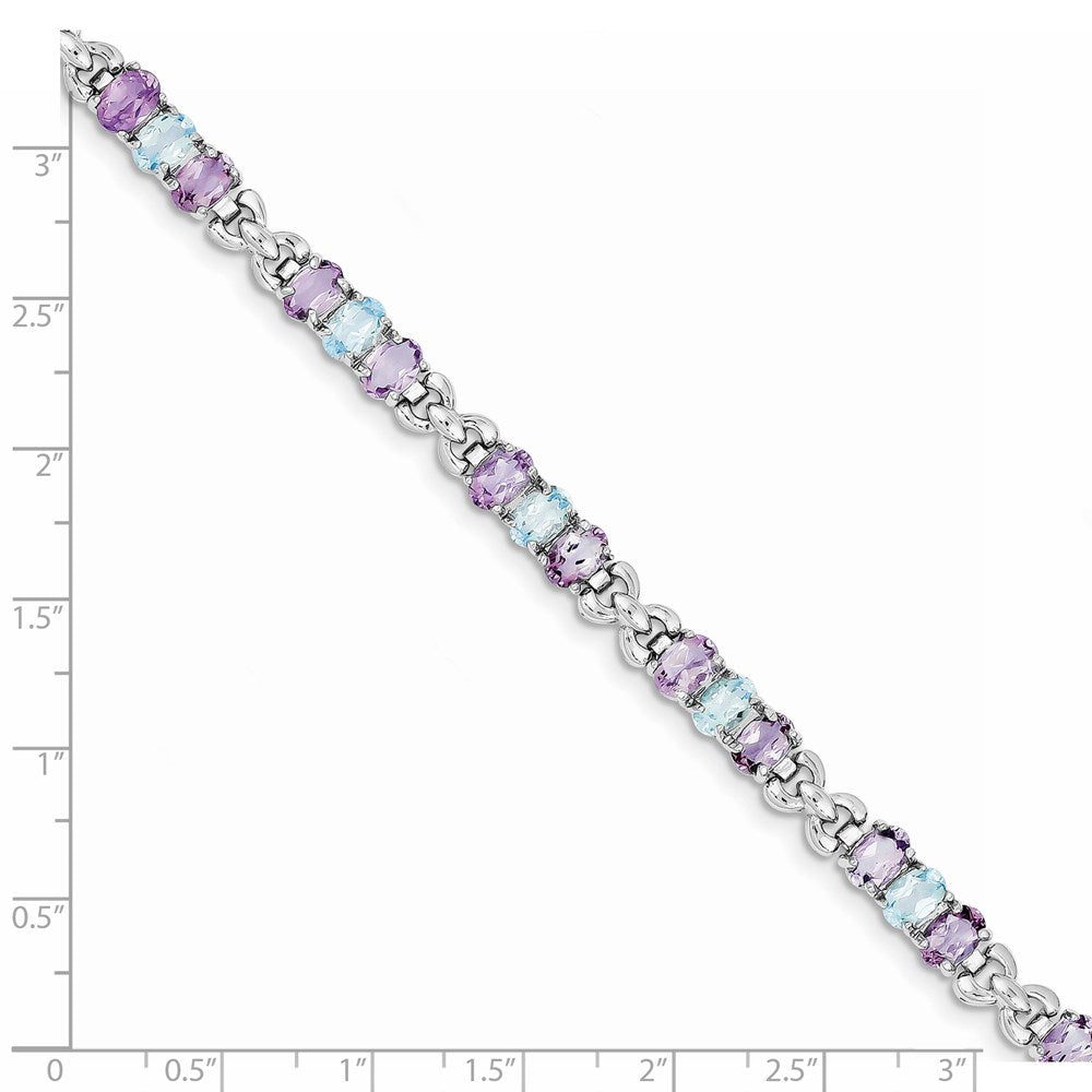Sterling Silver Rhodium-plated Amethyst and Blue Topaz Bracelet 7.25 inches