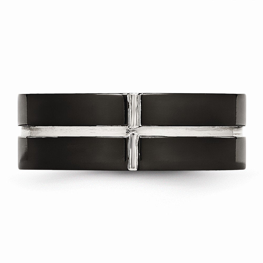 Titanium Polished Black IP-plated 8mm Grooved Comfort Fit Band Size - 8