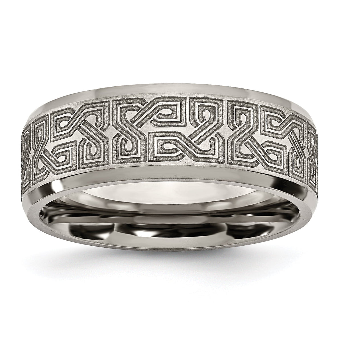 Titanium Beveled Edge 8mm Laser Design Brushed & Polished Band