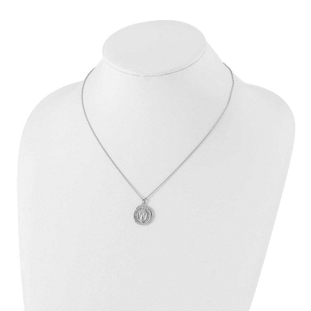 White Ice Sterling Silver Rhodium-plated 18 Inch Diamond Letter W Initial Necklace with 2 Inch Extender 18 Inches