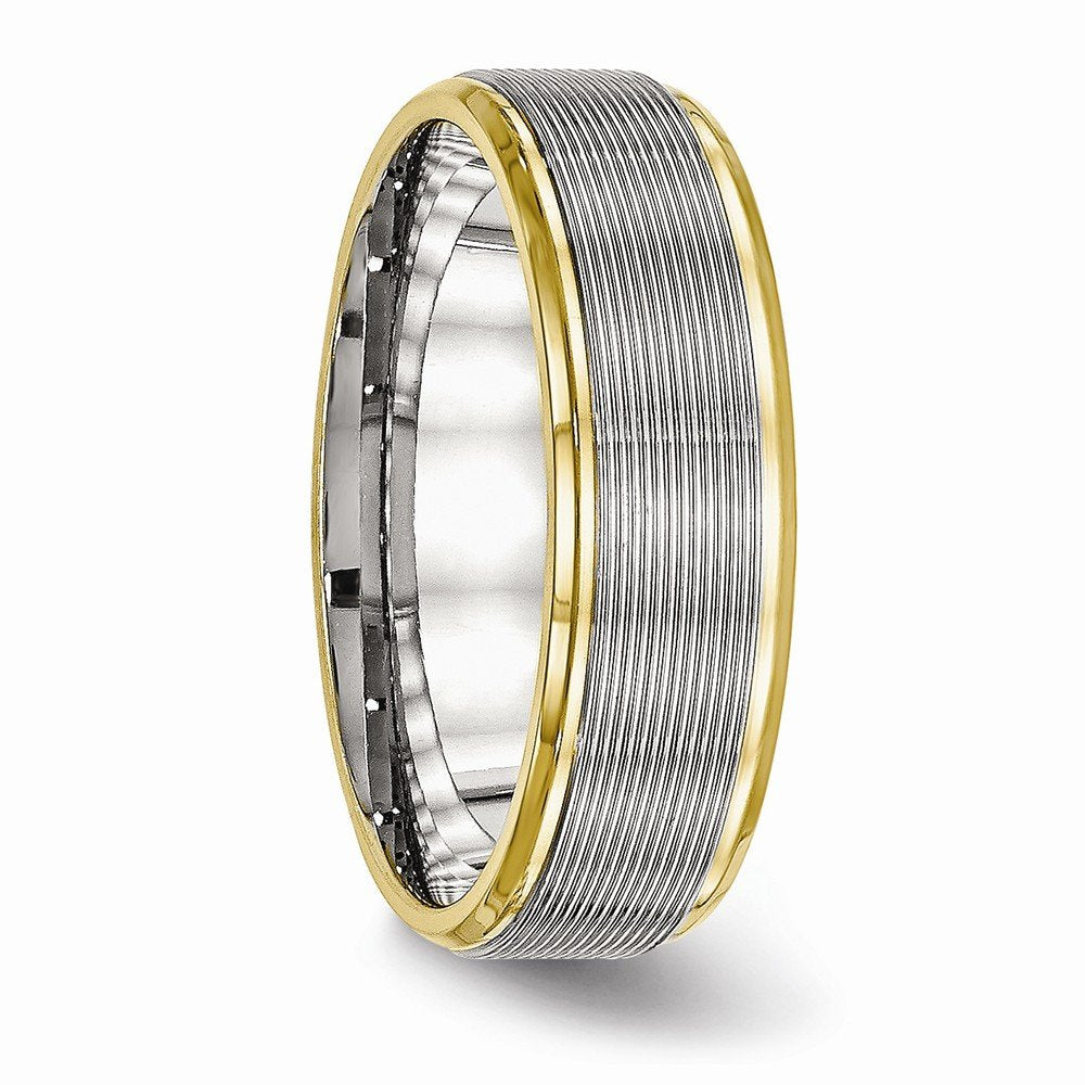 Stainless Steel Polished Yellow IP-plated 6mm Grooved Band Size - 7.5