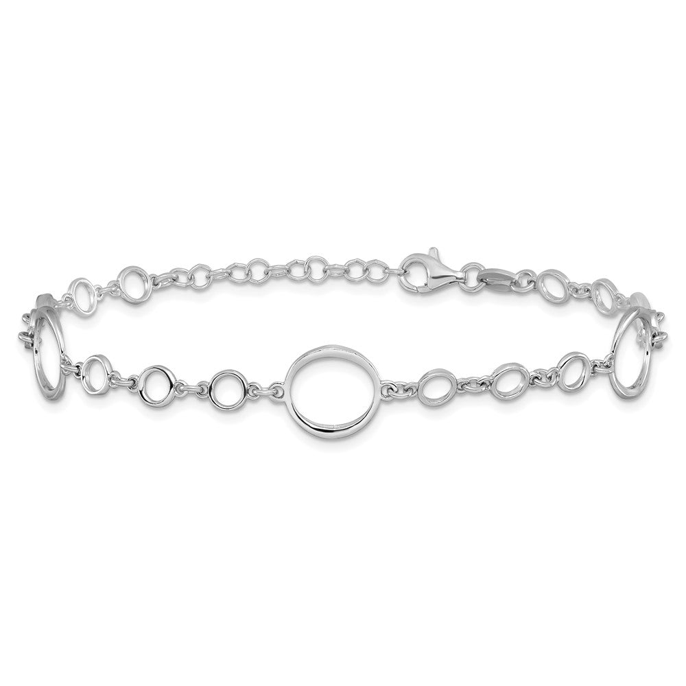 Sterling Silver Rhodium-plated Polished Link w/ 1in ext. Bracelet 7  inches