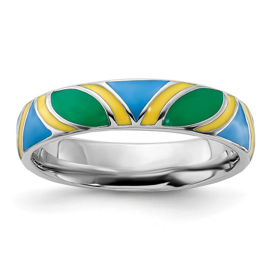 Sterling Silver Stackable Expressions Polished Multi color Enameled Ring Size -9