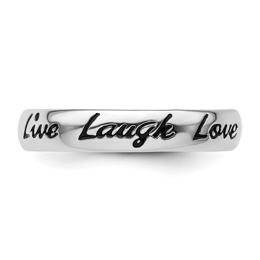 Sterling Silver Stackable Expressions Enamel Live Laugh Love Ring Size -5