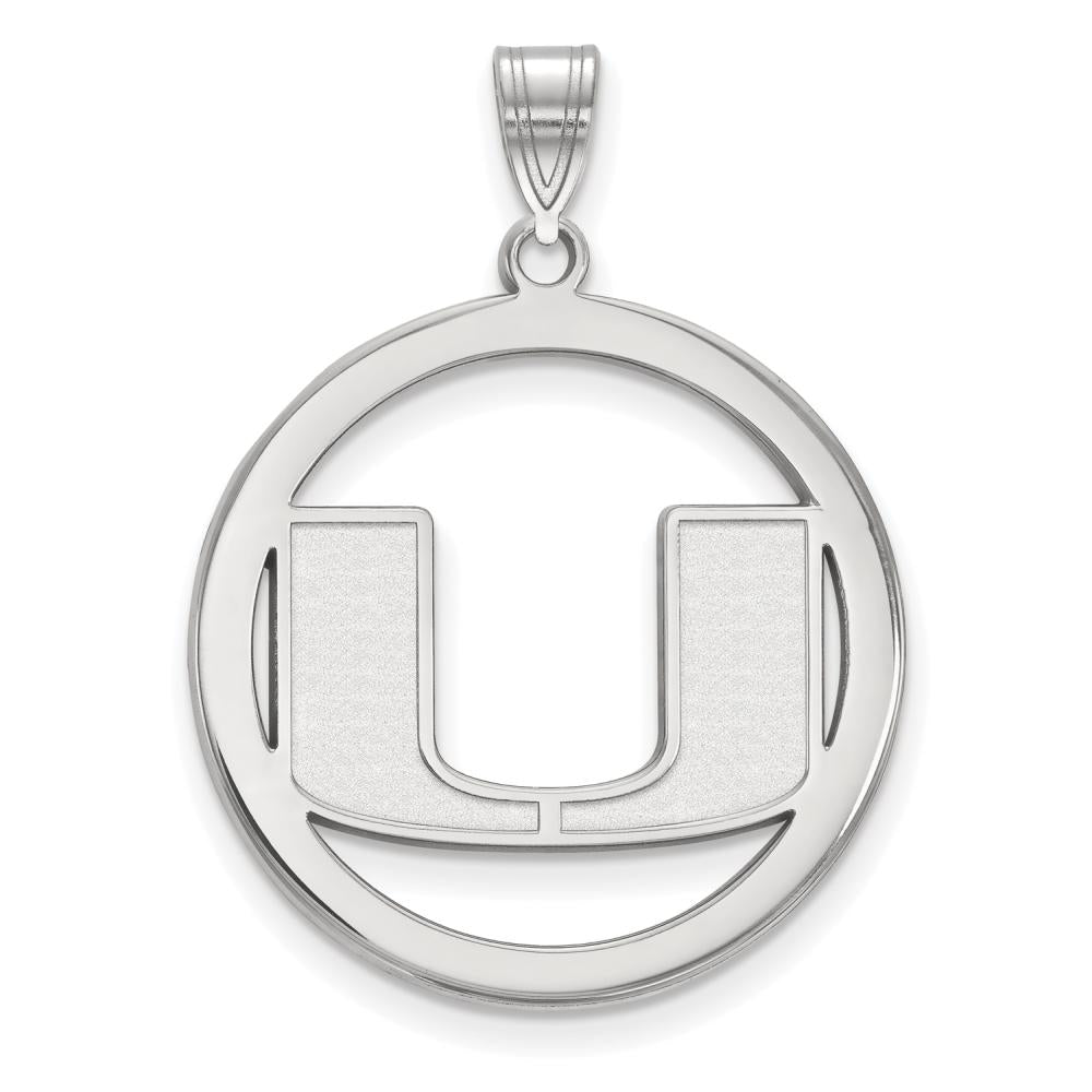 Sterling Silver Rhodium-plated LogoArt University of Miami Florida Letter U Large Circle Pendant #Q-SS034UMF