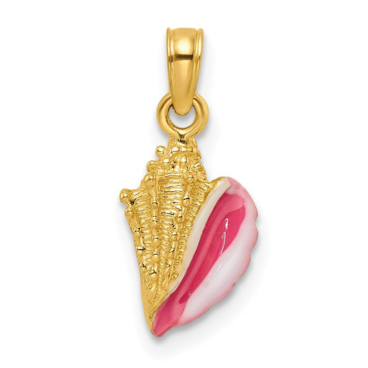 14k Textured and Enamel Conch Shell Pendant