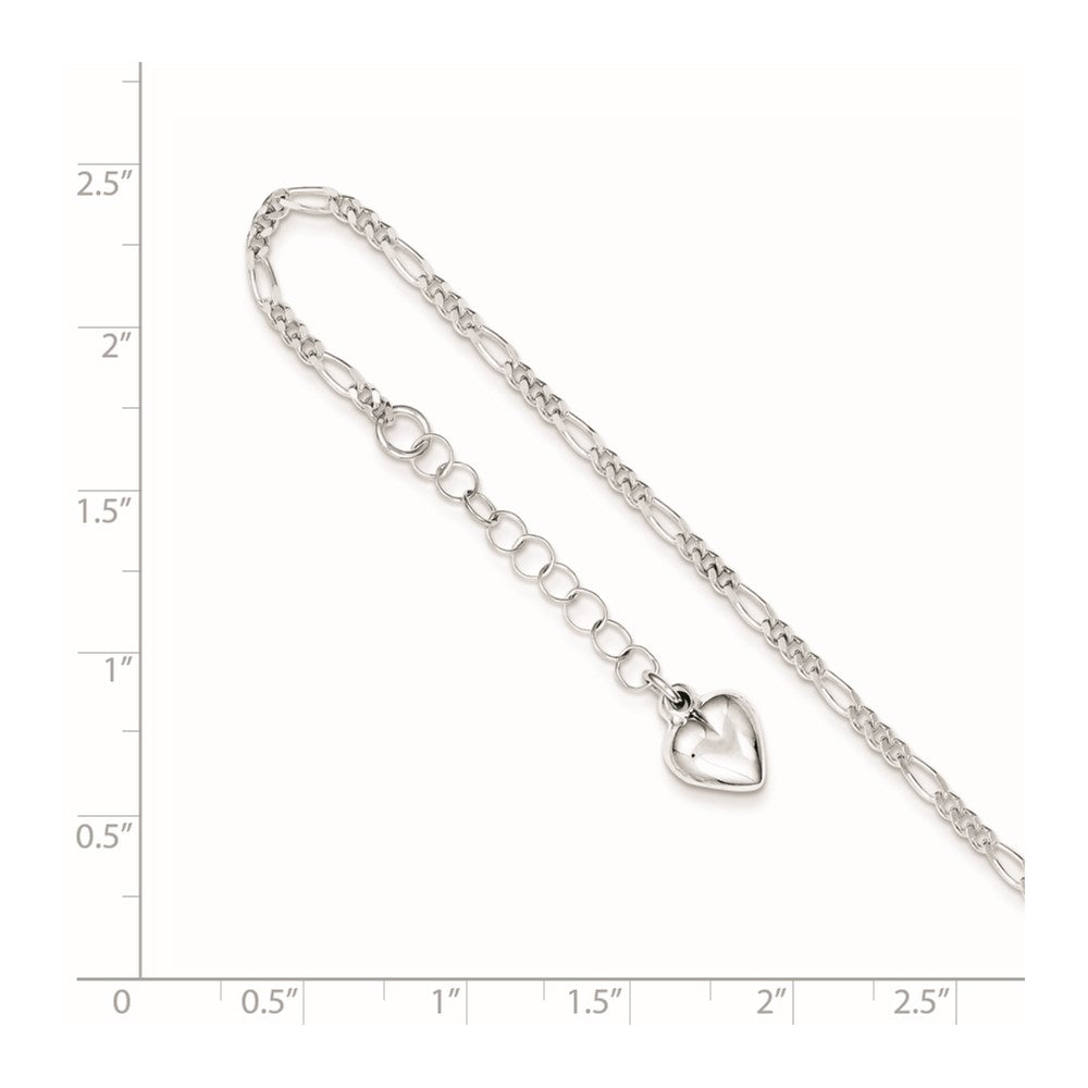 Sterling Silver Polished Heart 9in Plus 1in Ext. Anklet 9 inches