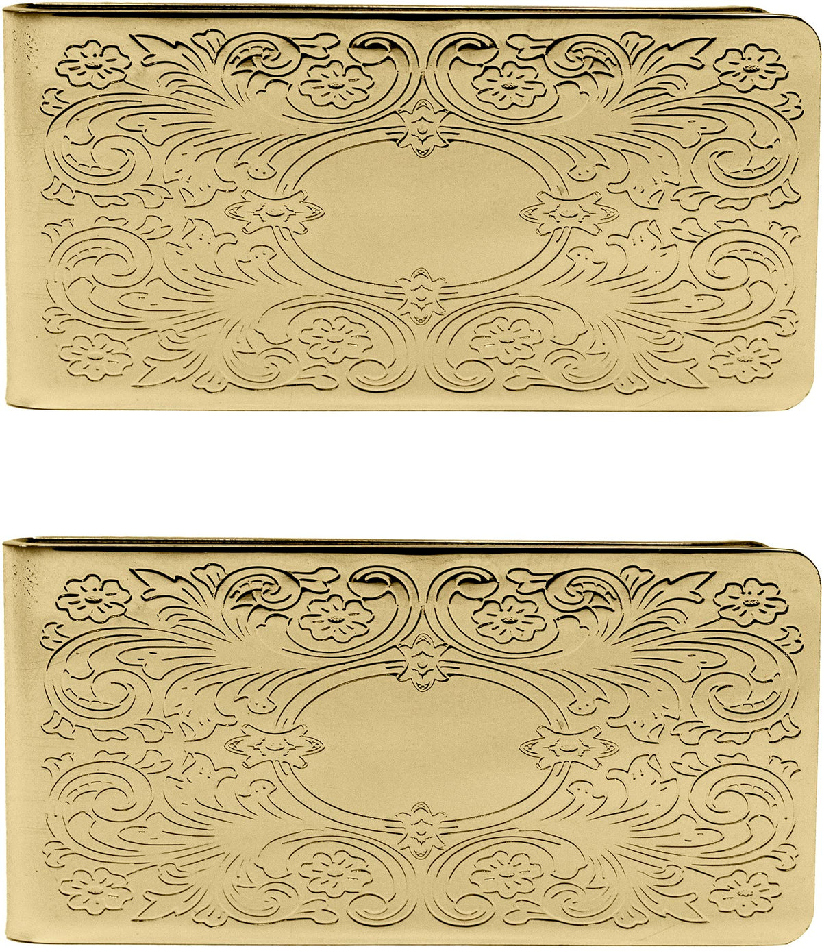 Set of 2 Chrome-Plated Stainless Steel Money Clips in Gold (Vintage Victorian Scroll)