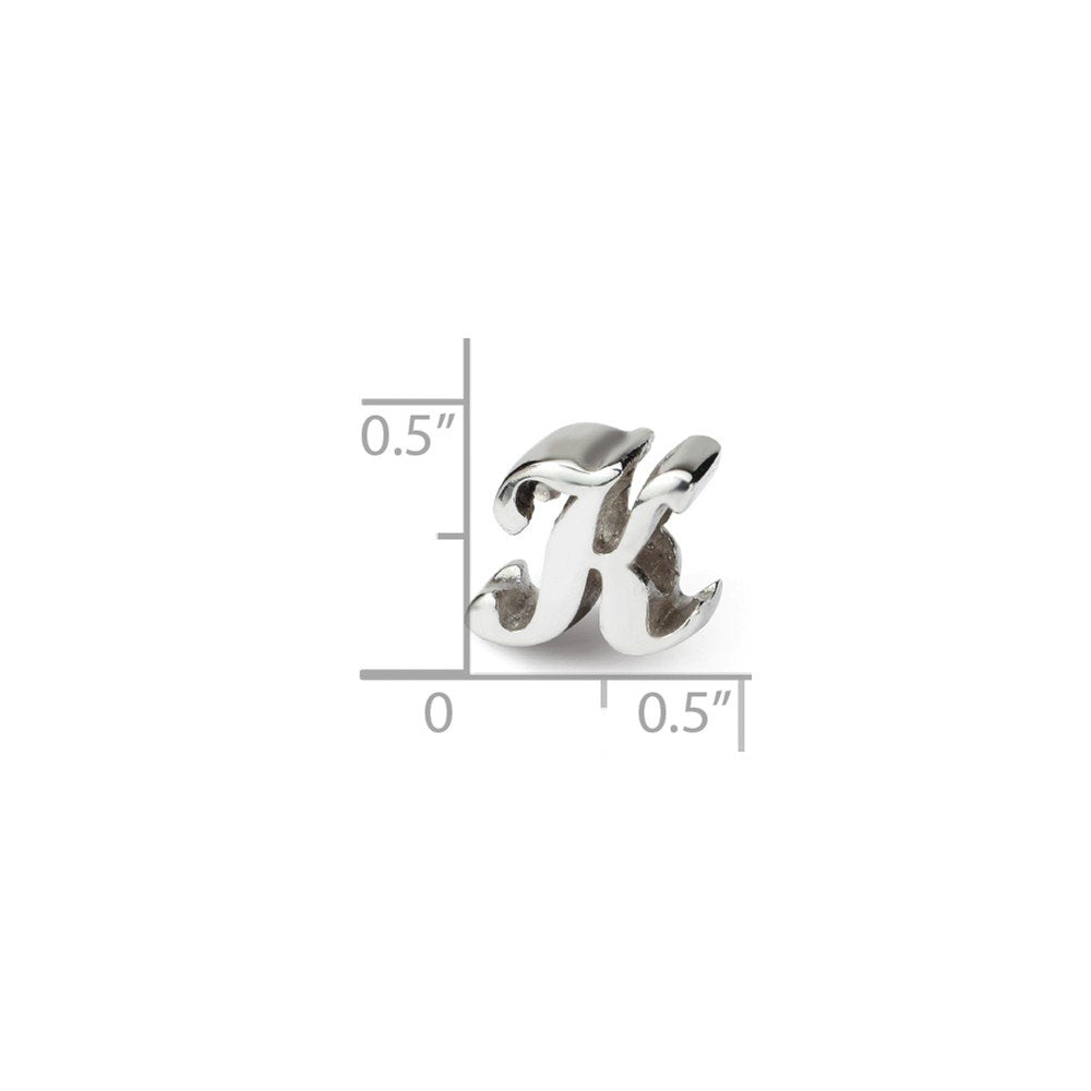 Reflection Beads QRS1430K Sterling Silver Letter K Script Bead