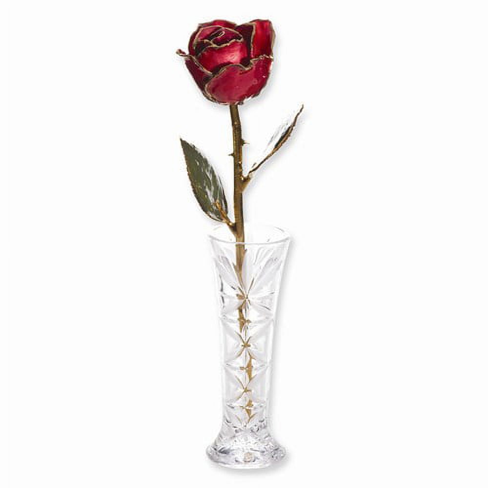 Lacquer Dipped 24k Gold Trim Red Rose & Small Bud Vase Set