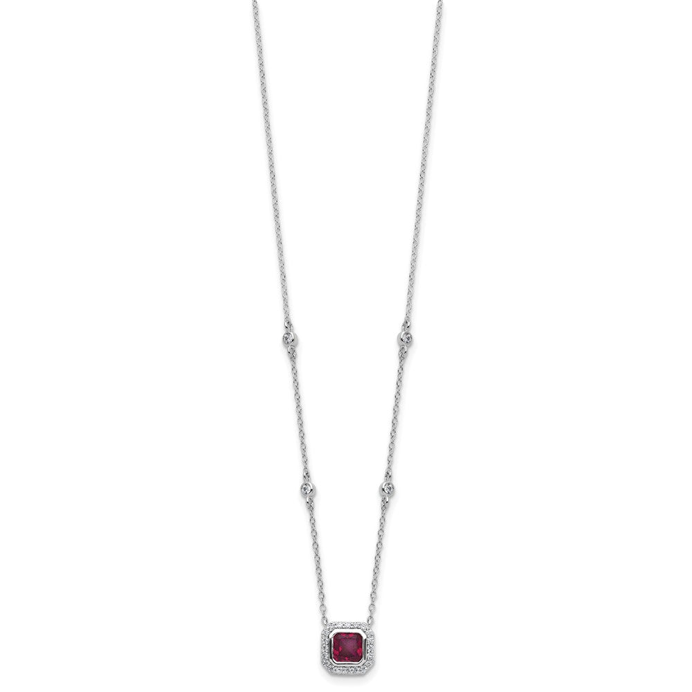 Cheryl M Sterling Silver Rhodium-plated Polished Fancy Lab Created Ruby and CZ Station Necklace 18 Inches