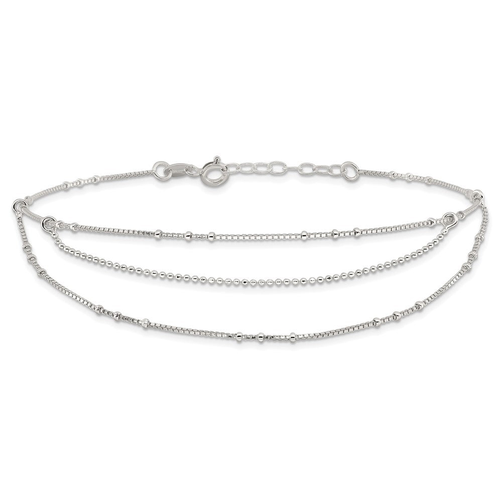 Sterling Silver Polished Multi-Strand 9in Plus 1 in Ext Anklet 9 inches