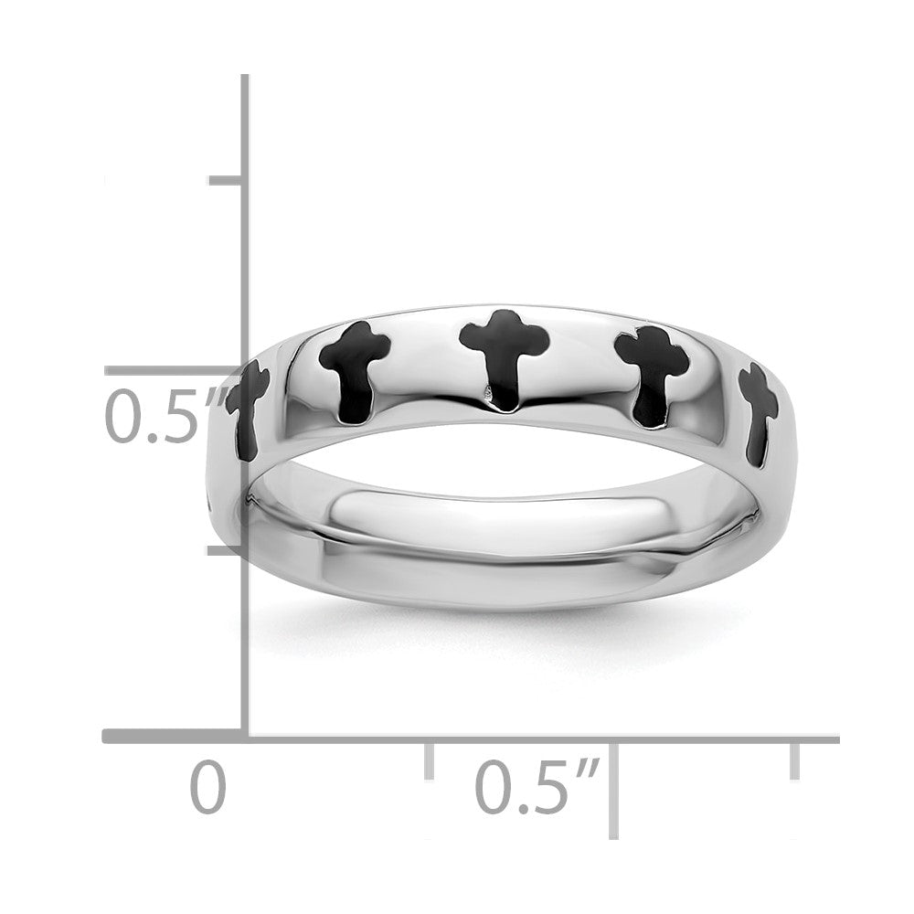 Sterling Silver Stackable Expressions Polished Enameled Cross Ring Size -7