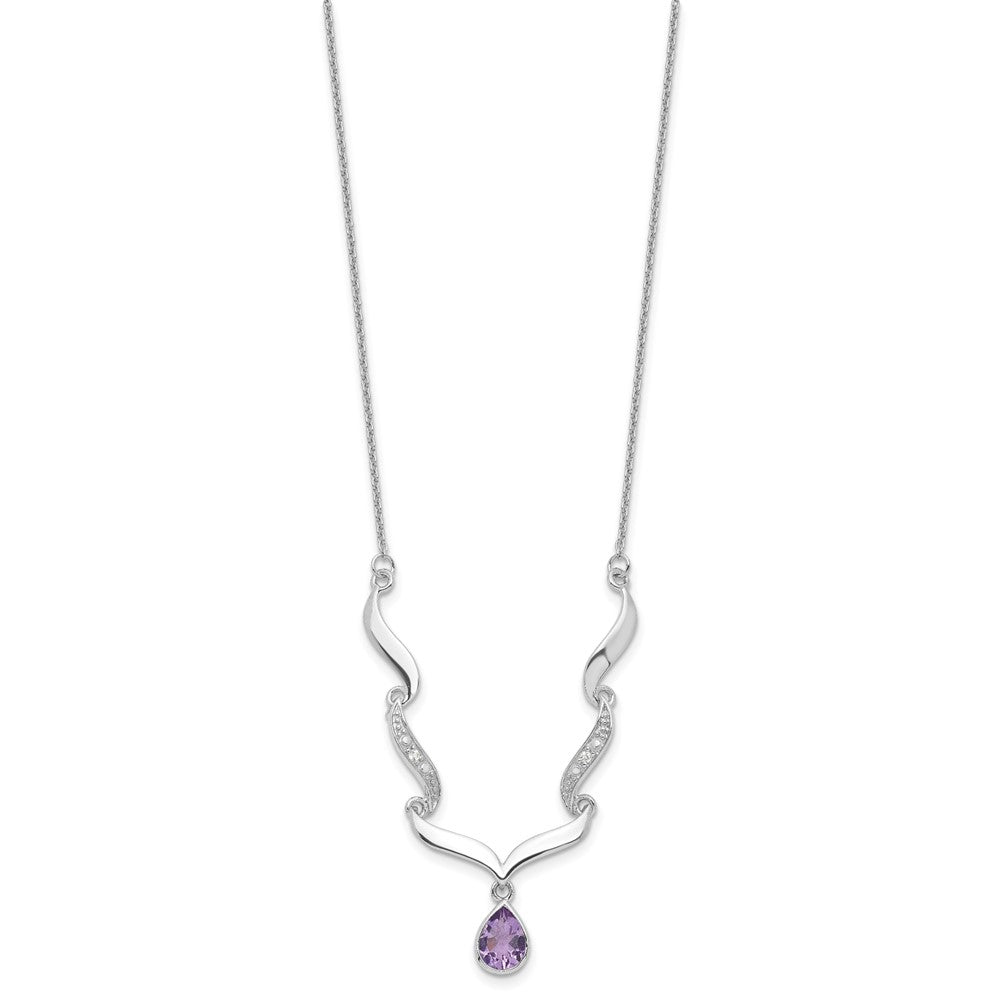 Sterling Silver Rhodium-plated w/Amethyst & White Topaz w/2in. ext. Necklac 18 Inches