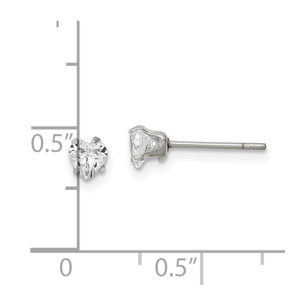 Stainless Steel Polished 4mm Heart CZ Stud Post Earrings