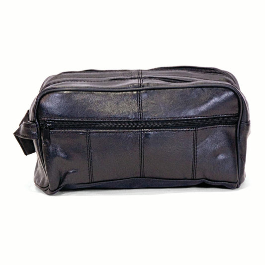 Black Leather Two Pocket Shaving Bag GM12744