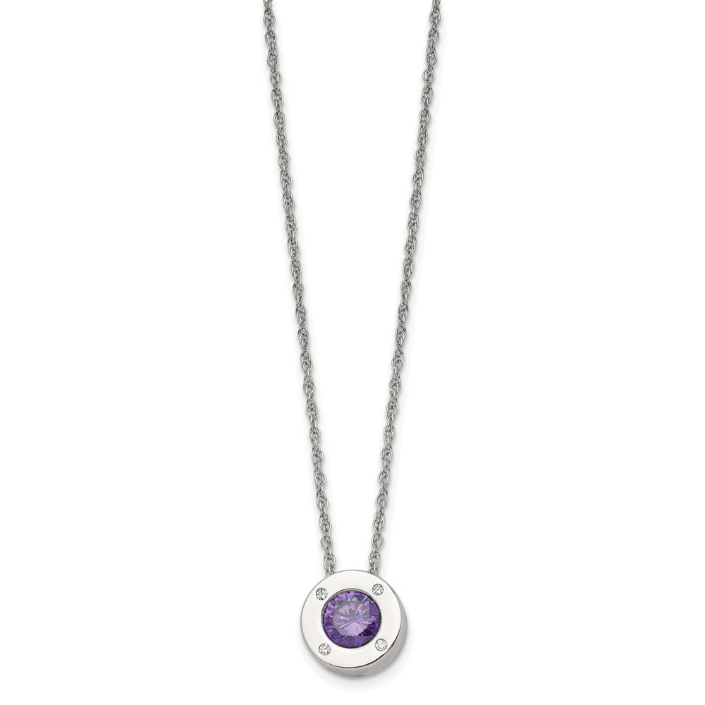 Stainless Steel Polished CZ February Birthstone 20in Necklace